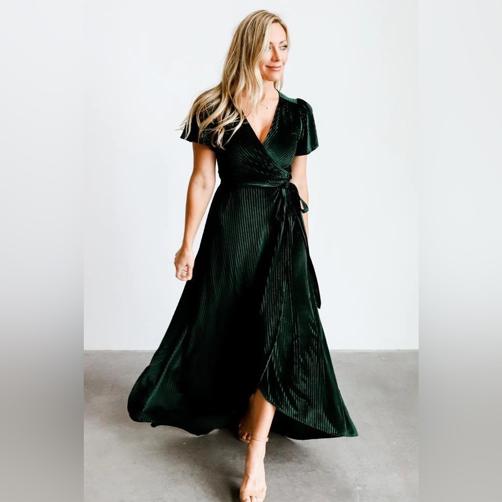 Baltic Born Emerald Andi Ribbed Velvet Wrap Dress